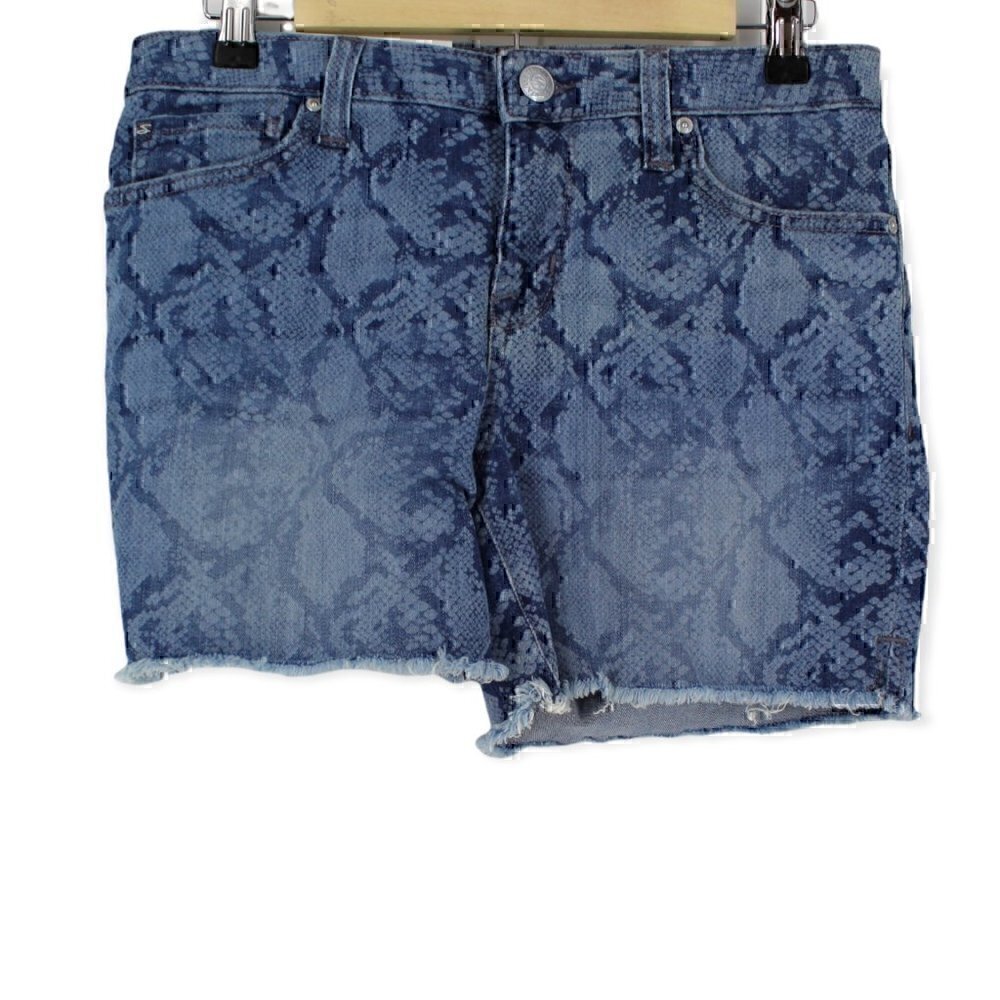 Seven 7 Python Indigo Denim Weekend Shorts frayed hem Size 4 Reptile Print